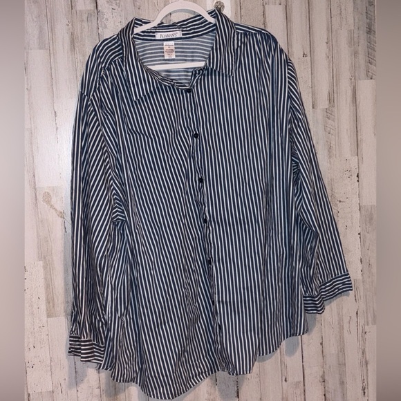 Roamans Plus Size 4X Long Sleeves Button Up Shirt Collared Striped Blue & White - Picture 6 of 7